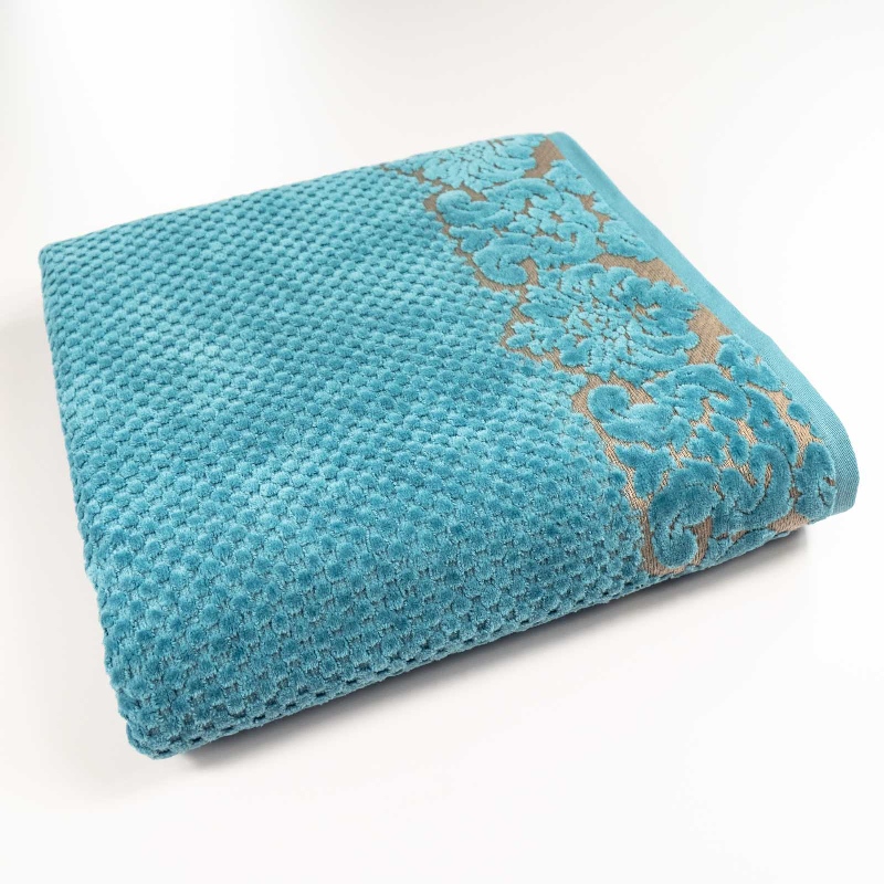 Рушник банний махровий 70x140см Damask Преміум якості Жакардовий з велюром 550г/м2 GM Textile (Смарагдовий)